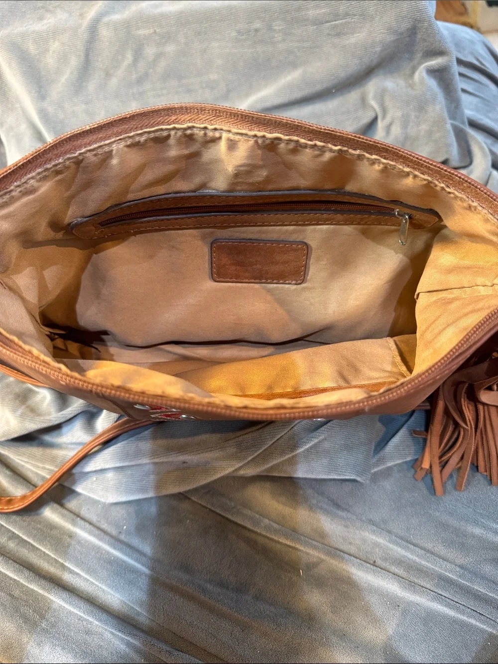 Nicole Miller Tan Stud-Accent Crossbody Bag